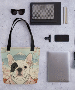 Custom eco-friendly Trendy Tote Bag with Japanese style French Bulldog portrait
