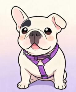 Custom kawaii cartoon pet portrait of a French Bulldog in pastel colors.