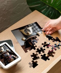 Custom photo jigsaw puzzle with glossy finish and white tin box, available in four sizes