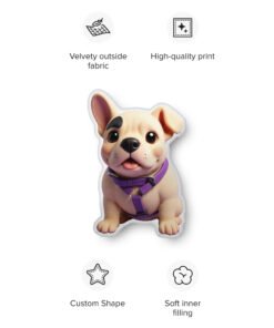 cute custom pet portrait pillow featuring a smiling French Bulldog illustration