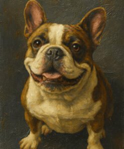 Digital oil painting style custom pet portrait of a French Bulldog with rich painterly textures