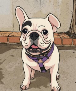 Semi-realistic cartoon pet portrait of a French Bulldog
