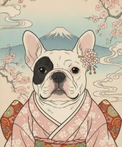 Japanese semi-realistic spring pet portrait, female theme with cherry blossoms