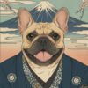 Japanese semi-realistic spring pet portrait, male theme with cherry blossoms