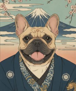 Japanese semi-realistic spring pet portrait, male theme with cherry blossoms