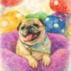 Custom watercolor pet portrait of a Pug