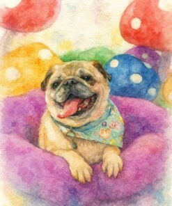 Custom watercolor pet portrait of a Pug