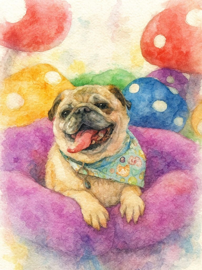 Custom watercolor pet portrait of a Pug